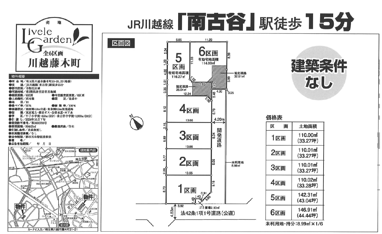 川越市藤木　建築条件無し売地　全６区画　２区画