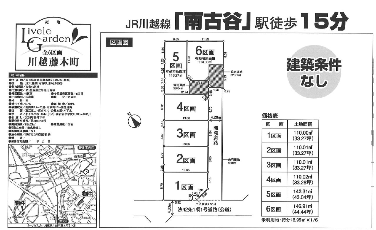 川越市藤木　建築条件無し売地　全６区画　３区画