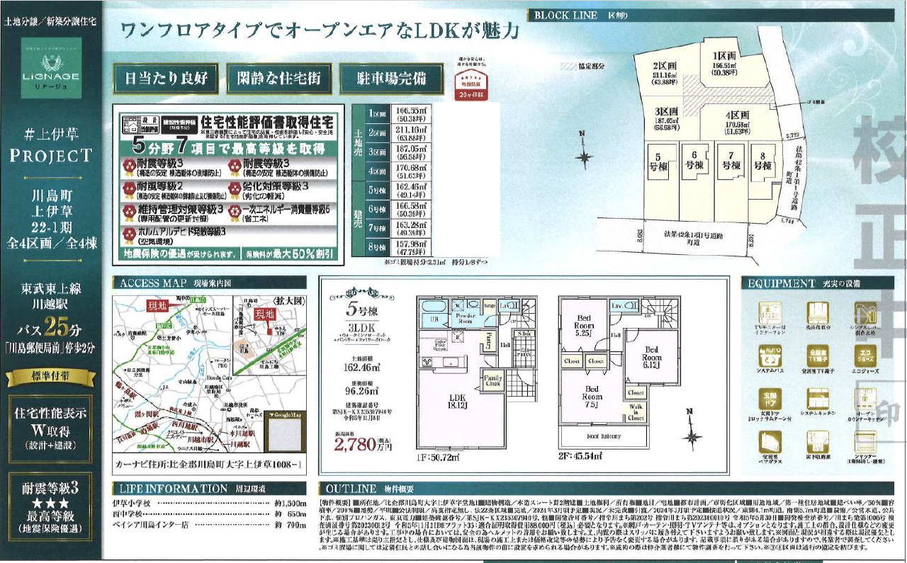 比企郡川島町上伊草２２-１期　新築一戸建て　全８棟現場　新築仲介手数料０円無料！_画像1