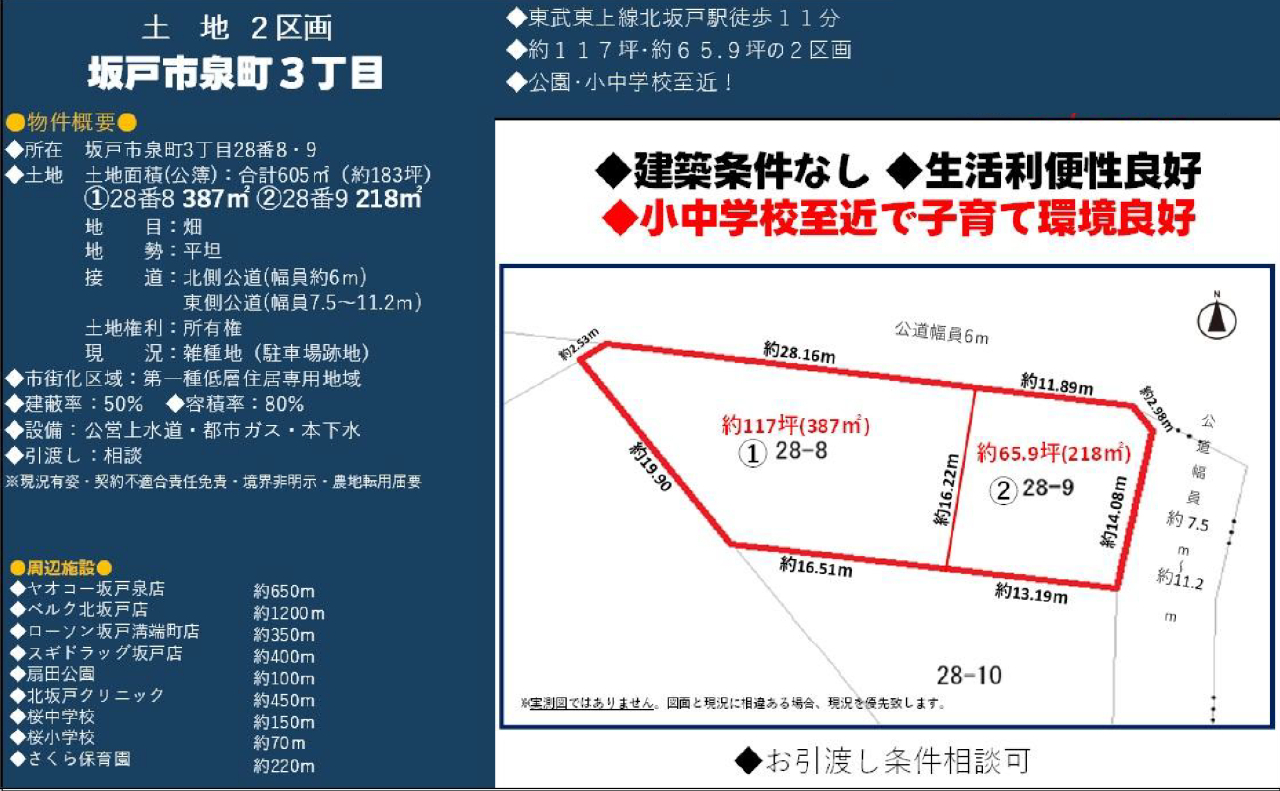 坂戸市泉町３丁目　建築条件無し売地　全２区画_画像1