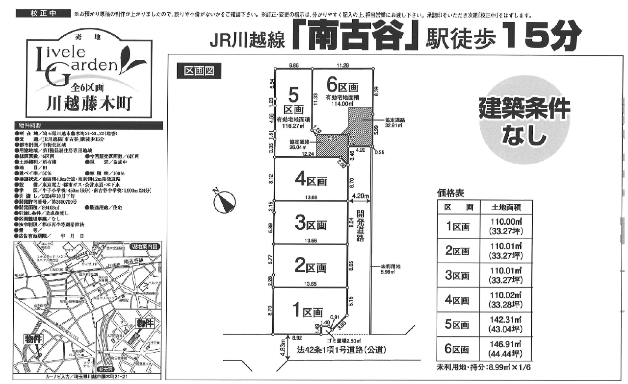 川越市藤木　建築条件無し売地　全６区画　仲介手数料無料土地！_画像1