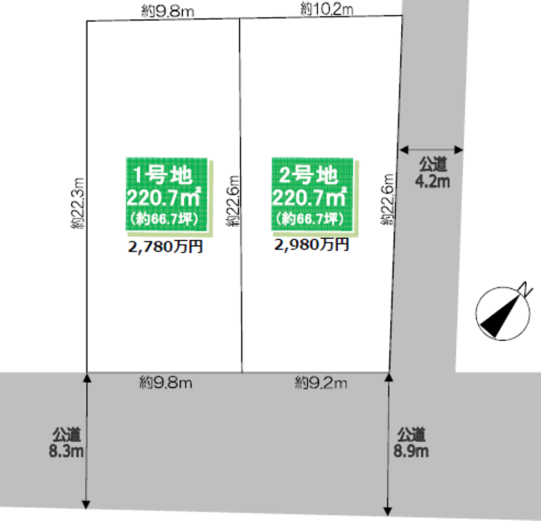 川越市天沼新田　建築条件無し売り地　全２区画　２号地_画像1