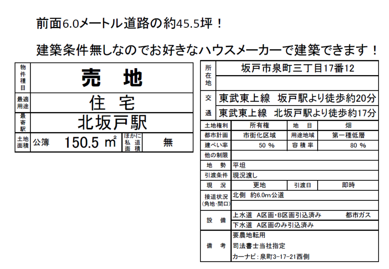 坂戸市泉町３丁目　建築条件無し売地　全２区画_画像2