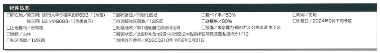 川越市今福　建築条件無し売地　全１２区画　仲介手数料無料無料土地！_画像2