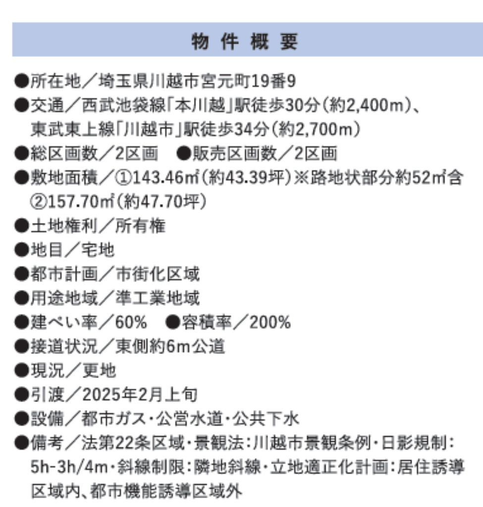 川越市宮元町２期　建築条件無し売地　全２区画　仲介手数料無料土地！_画像2