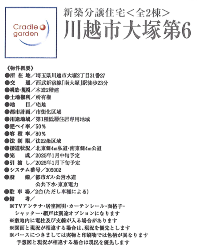 川越市大塚第６　新築一戸建て　全２棟現場　新築仲介手数料０円無料！_画像2