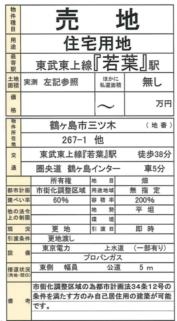 鶴ヶ島市三ツ木　建築条件無し売地　全２区画　仲介手数料無料土地！_画像2