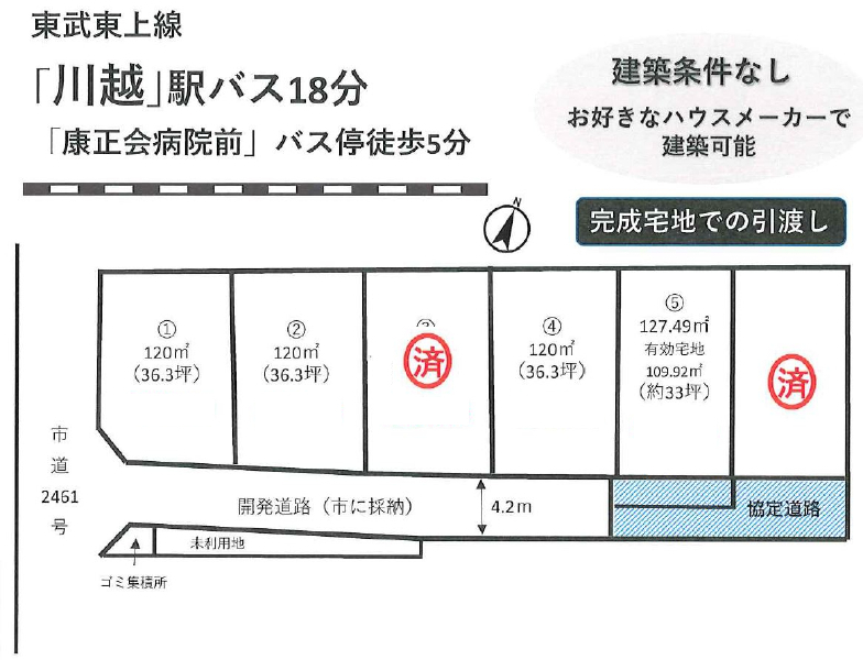 川越市山田　建築条件無し売地　全６区画　仲介手数料無料土地！_画像3