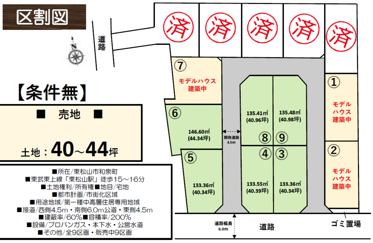 東松山市和泉町　建築条件無し売地　全９区画（新築販売含む）　仲介手数料無料土地！_画像3