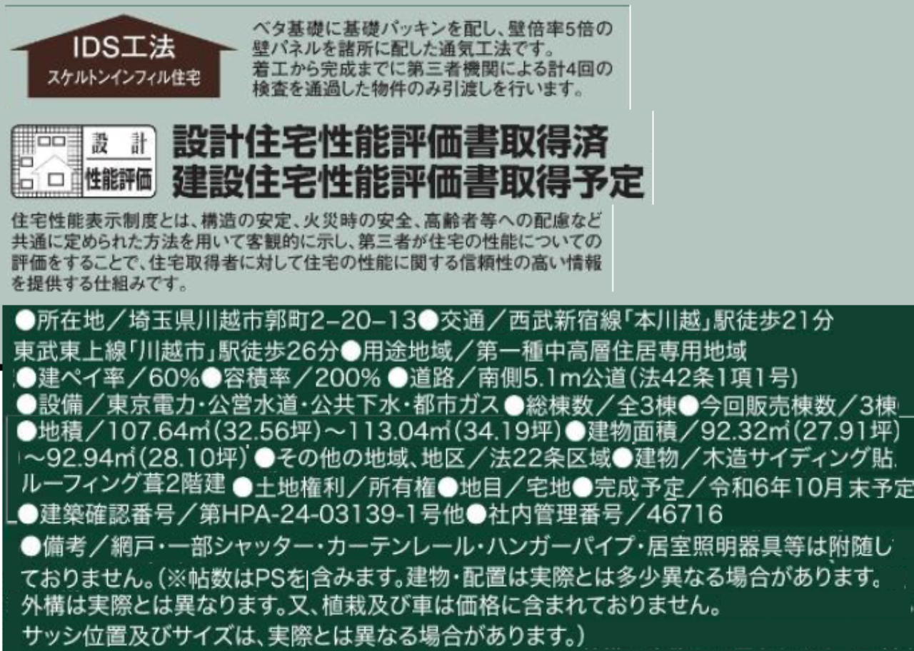 川越市郭町２期　新築一戸建て　全３棟現場　仲介手数料無料_画像4